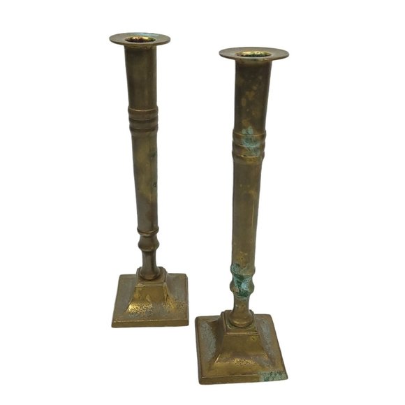 Vintage Brass Column Candle Holders 9.75" Candlesticks Set Of 2 India - Picture 7 of 12